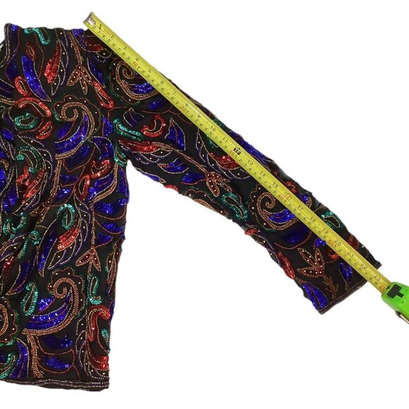 Vintage Scala Black Beaded Sequin Silk Evening Jacket Women's Size Medium - Picture 5 of 7